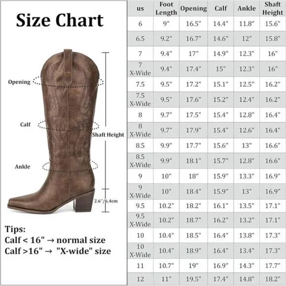 NEW  Western Cowboy Boots for Women - Knee High Wide Calf Cowgirl Boots - Picture 6 of 7